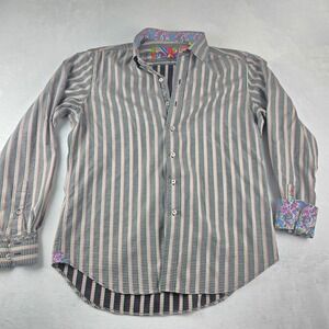 Robert Graham Men's Button Up Long Sleeve Novelty‎ Paisley Trim Striped Mens L